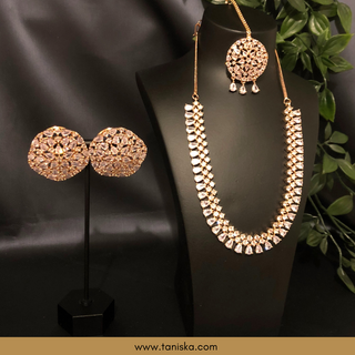 American Diamond Style Necklace Set - Rose Gold - Necklace Set