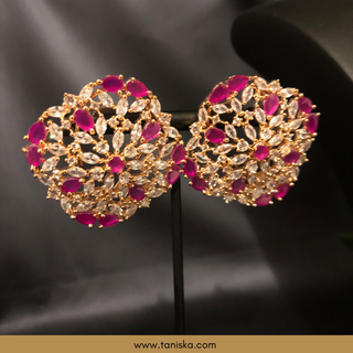 American Diamond Style Necklace Set - Rose Gold/Hot Pink - Necklace Set