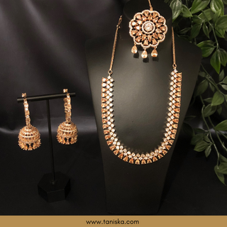 American Diamond Style Necklace Set - Rose Gold - Necklace Set