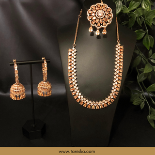 American Diamond Style Necklace Set - Rose Gold - Necklace Set