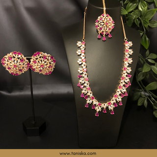 American Diamond Style Necklace Set - Rose Gold/Hot Pink - Necklace Set