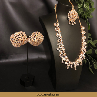 American Diamond Style Necklace Set - Rose Gold - Necklace Set