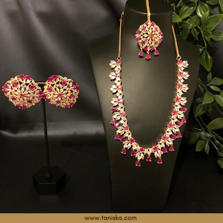 American Diamond Style Necklace Set - Rose Gold/Hot Pink - Necklace Set