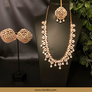 American Diamond Style Necklace Set - Rose Gold - Necklace Set