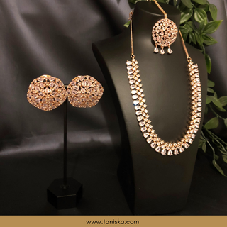 American Diamond Style Necklace Set - Rose Gold - Necklace Set