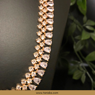 American Diamond Style Necklace Set - Rose Gold - Necklace Set