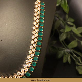American Diamond Style Necklace Set - Rose Gold/Emerald Green - Necklace Set