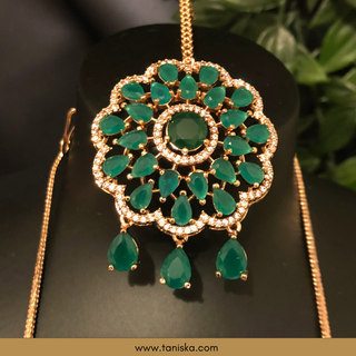 American Diamond Style Necklace Set - Rose Gold/Emerald Green - Necklace Set