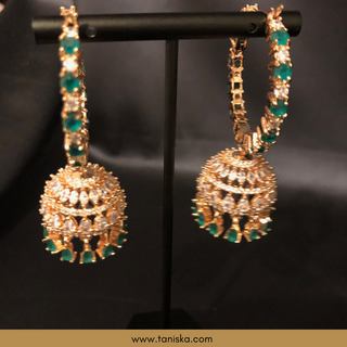 American Diamond Style Necklace Set - Rose Gold/Emerald Green - Necklace Set
