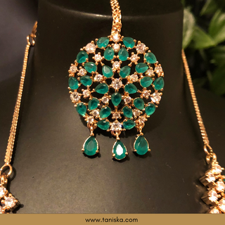 American Diamond Style Necklace Set - Rose Gold/Emerald Green - Necklace Set