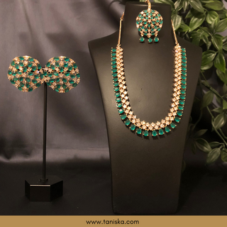 American Diamond Style Necklace Set - Rose Gold/Emerald Green - Necklace Set