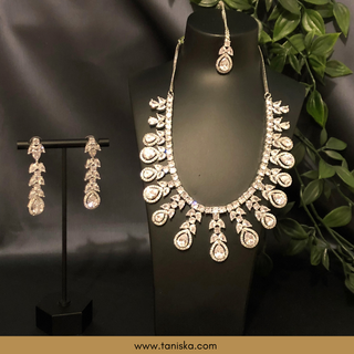 American Diamond Style Necklace Set - Silver - Necklace Set