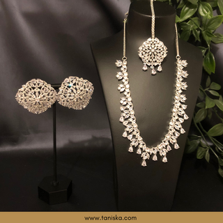 American Diamond Style Necklace Set - Silver - Necklace Set