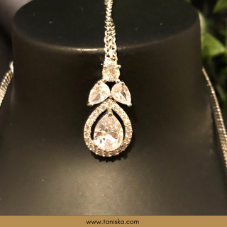 American Diamond Style Necklace Set - Silver - Necklace Set