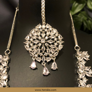 American Diamond Style Necklace Set - Silver - Necklace Set