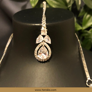 American Diamond Style Necklace Set - Silver - Necklace Set