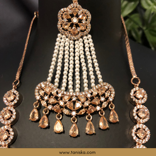 American Diamond Style Necklace Set - Rose Gold - Necklace Set