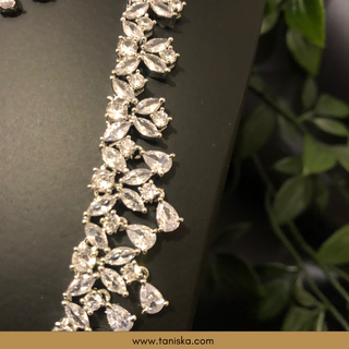 American Diamond Style Necklace Set - Silver - Necklace Set