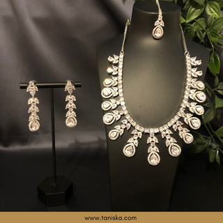 American Diamond Style Necklace Set - Silver - Necklace Set