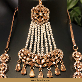 American Diamond Style Necklace Set - Rose Gold - Necklace Set