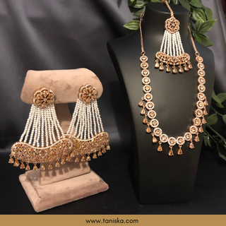 American Diamond Style Necklace Set - Rose Gold - Necklace Set