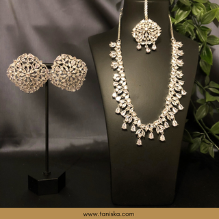 American Diamond Style Necklace Set - Silver - Necklace Set