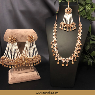 American Diamond Style Necklace Set - Rose Gold - Necklace Set