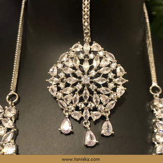 American Diamond Style Necklace Set - Silver - Necklace Set