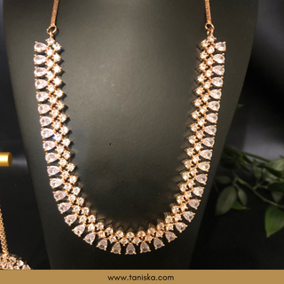 American Diamond Style Necklace Set - Rose Gold - Necklace Set