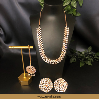 American Diamond Style Necklace Set - Rose Gold - Necklace Set