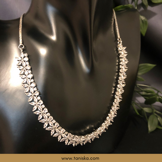 American Diamond Style Necklace Set - Silver - Necklace Set