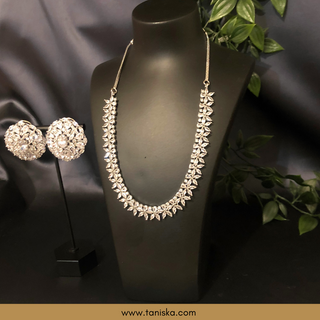 American Diamond Style Necklace Set - Silver - Necklace Set