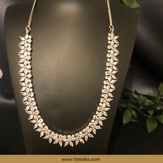 American Diamond Style Necklace Set - Silver - Necklace Set