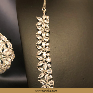 American Diamond Style Necklace Set - Silver - Necklace Set