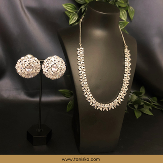 American Diamond Style Necklace Set - Silver - Necklace Set