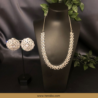 American Diamond Style Necklace Set - Silver - Necklace Set