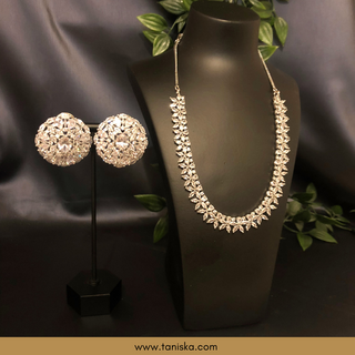 American Diamond Style Necklace Set - Silver - Necklace Set