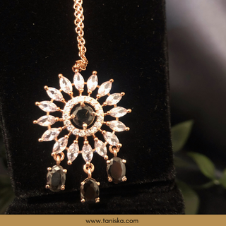 American Diamond Style Necklace Set - Rose Gold / Navy - Necklace Set