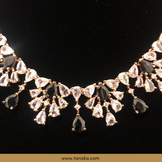 American Diamond Style Necklace Set - Rose Gold / Navy - Necklace Set