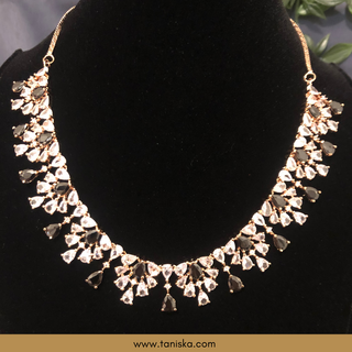 American Diamond Style Necklace Set - Rose Gold / Navy - Necklace Set
