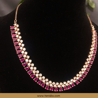 American Diamond Style Necklace Set - Rose Gold / Hot Pink (Limited Edition) - Necklace Set