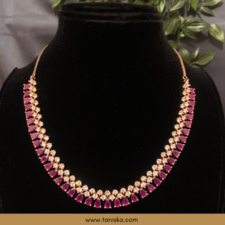 American Diamond Style Necklace Set - Rose Gold / Hot Pink (Limited Edition) - Necklace Set