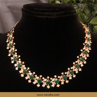 American Diamond Style Necklace (Necklace ONLY) - Rose Gold / Emerald Green - Necklace Set