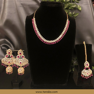 American Diamond Style Necklace Set - Rose Gold / Hot Pink (Limited Edition) - Necklace Set
