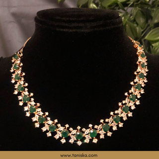 American Diamond Style Necklace (Necklace ONLY) - Rose Gold / Emerald Green - Necklace Set