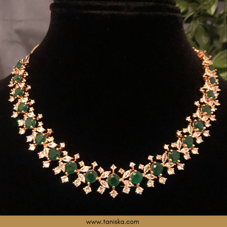 American Diamond Style Necklace (Necklace ONLY) - Rose Gold / Emerald Green - Necklace Set