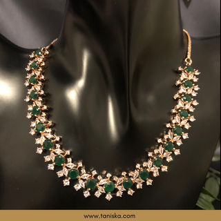 American Diamond Style Necklace (Necklace ONLY) - Rose Gold / Emerald Green - Necklace Set