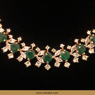 American Diamond Style Necklace (Necklace ONLY) - Rose Gold / Emerald Green - Necklace Set