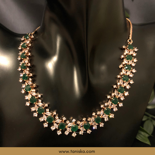American Diamond Style Necklace (Necklace ONLY) - Rose Gold / Emerald Green - Necklace Set