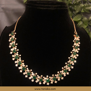 American Diamond Style Necklace (Necklace ONLY) - Rose Gold / Emerald Green - Necklace Set